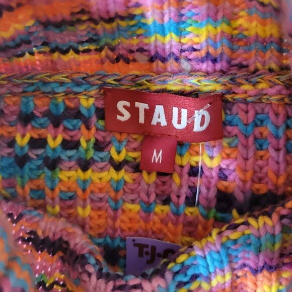 $295 NEW STAUD BENNY SUNSET PINK PURPLE ORANGE TURTLENECK SWEATER M MEDIUM NWT - Picture 6 of 11
